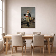 Unframed poster print of Francisco Goya's Ferdinand VII of Spain displayed on a wall in a dining room