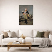 Unframed poster print of Francisco Goya's Ferdinand VII of Spain displayed on a wall in a second living room setting