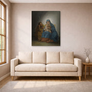 Gallery-wrapped canvas print of Francisco Goya's La Sagrada Familia displayed on a wall in a living room