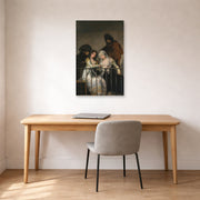 Unframed poster print of Francisco Goya's Majas on a Balcony displayed on a wall in a office