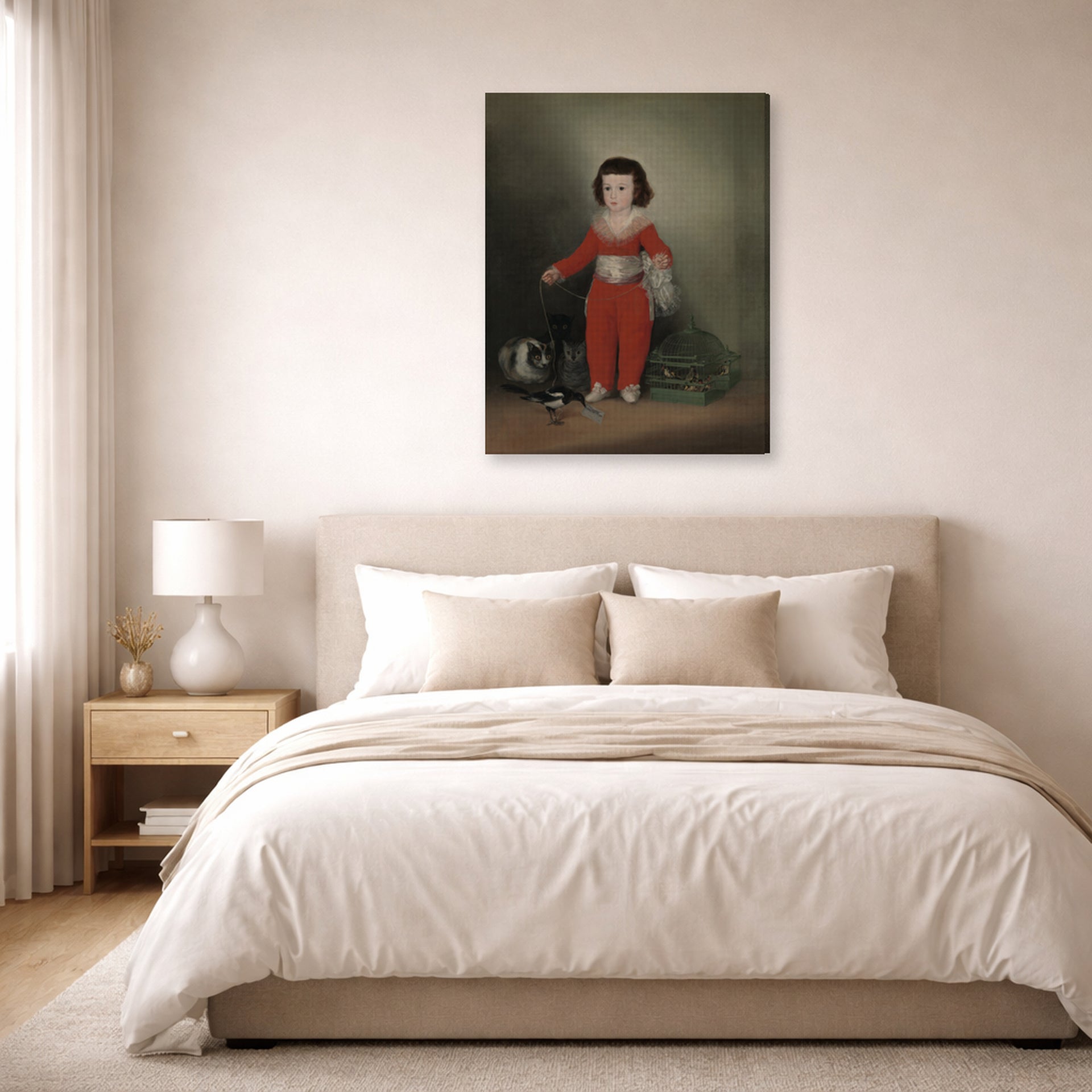Gallery-wrapped canvas print of Francisco Goya's Manuel Osorio Manrique de Zuniga displayed on a wall in a bedroom