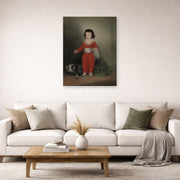 Unframed poster print of Francisco Goya's Manuel Osorio Manrique de Zuniga displayed on a wall in a second living room setting