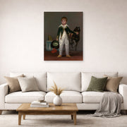Unframed poster print of Francisco Goya's Pepito displayed on a wall in a second living room setting