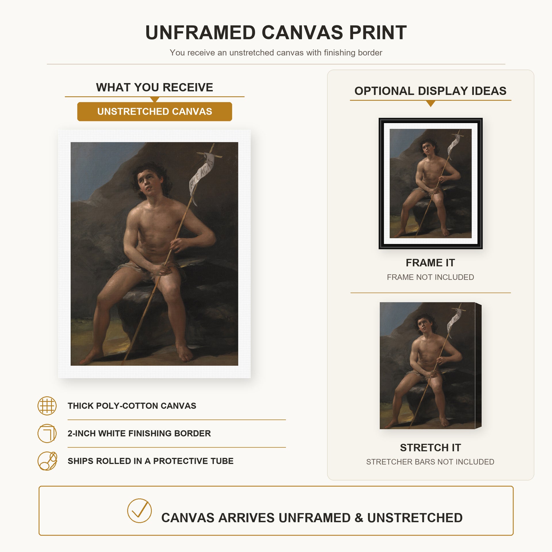 Francisco Goya - Saint John the Baptist as a Child in the Desert canvas print size comparison and framing display infographic