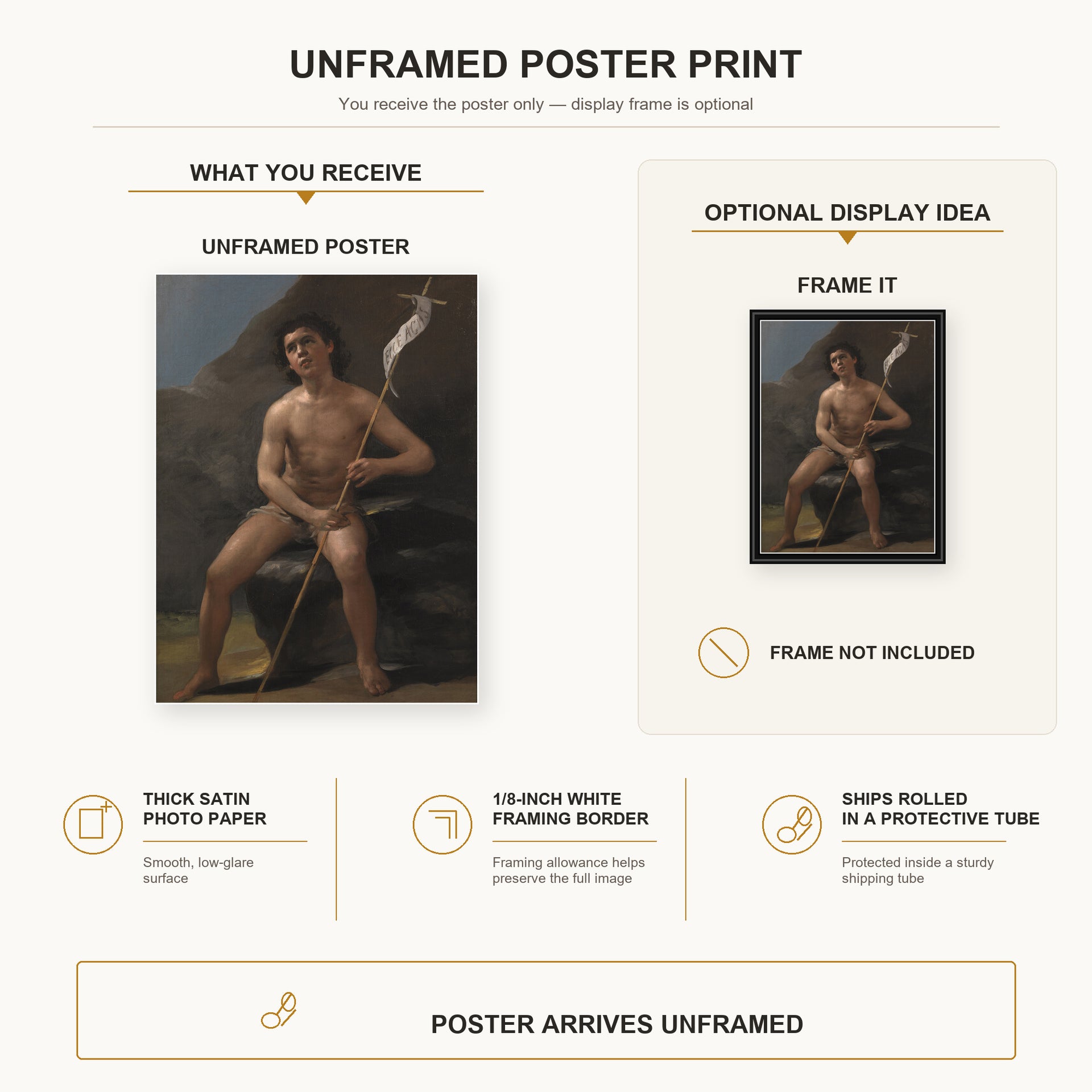 Francisco Goya - Saint John the Baptist as a Child in the Desert poster print size comparison and framing display infographic