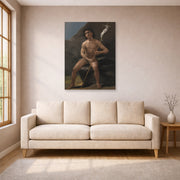 Unframed poster print of Francisco Goya's Saint John the Baptist as a Child in the Desert displayed on a wall in a living room