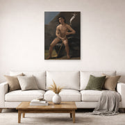 Unframed poster print of Francisco Goya's Saint John the Baptist as a Child in the Desert displayed on a wall in a second living room setting