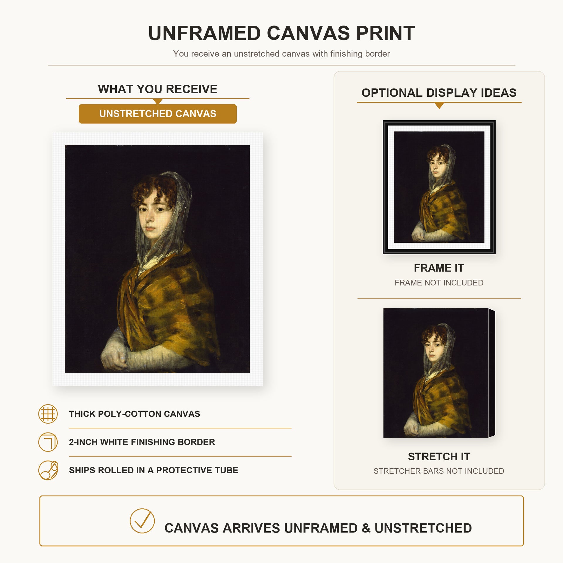 Francisco Goya - Senora Sabasa Garcia canvas print size comparison and framing display infographic