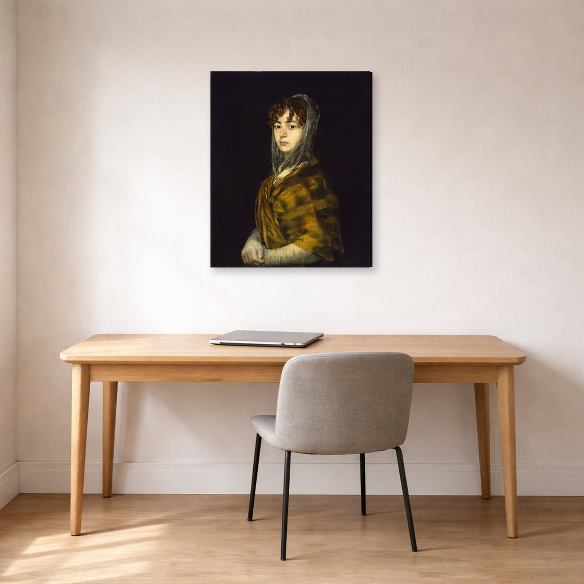 Gallery-wrapped canvas print of Francisco Goya's Senora Sabasa Garcia displayed on a wall in a office