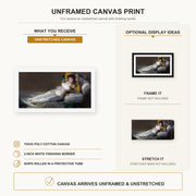 Francisco Goya - The Clothed Maja (La maja vestida) canvas print size comparison and framing display infographic