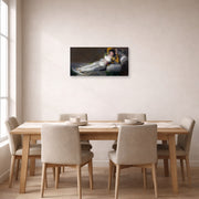 Gallery-wrapped canvas print of Francisco Goya's The Clothed Maja (La maja vestida) displayed on a wall in a dining room