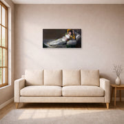 Gallery-wrapped canvas print of Francisco Goya's The Clothed Maja (La maja vestida) displayed on a wall in a living room