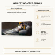 Francisco Goya - The Clothed Maja (La maja vestida) gallery wrap canvas construction and hanging details infographic
