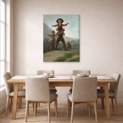Gallery-wrapped canvas print of Francisco Goya's The Gigantillas displayed on a wall in a dining room