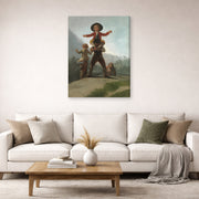 Gallery-wrapped canvas print of Francisco Goya's The Gigantillas displayed on a wall in a second living room setting