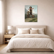 Unframed poster print of Francisco Goya's The Gigantillas displayed on a wall in a bedroom