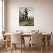 Unframed poster print of Francisco Goya's The Gigantillas displayed on a wall in a dining room