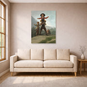 Unframed poster print of Francisco Goya's The Gigantillas displayed on a wall in a living room