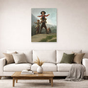 Unframed poster print of Francisco Goya's The Gigantillas displayed on a wall in a second living room setting