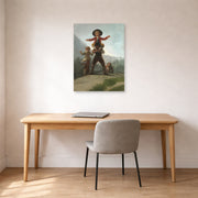 Unframed poster print of Francisco Goya's The Gigantillas displayed on a wall in a office