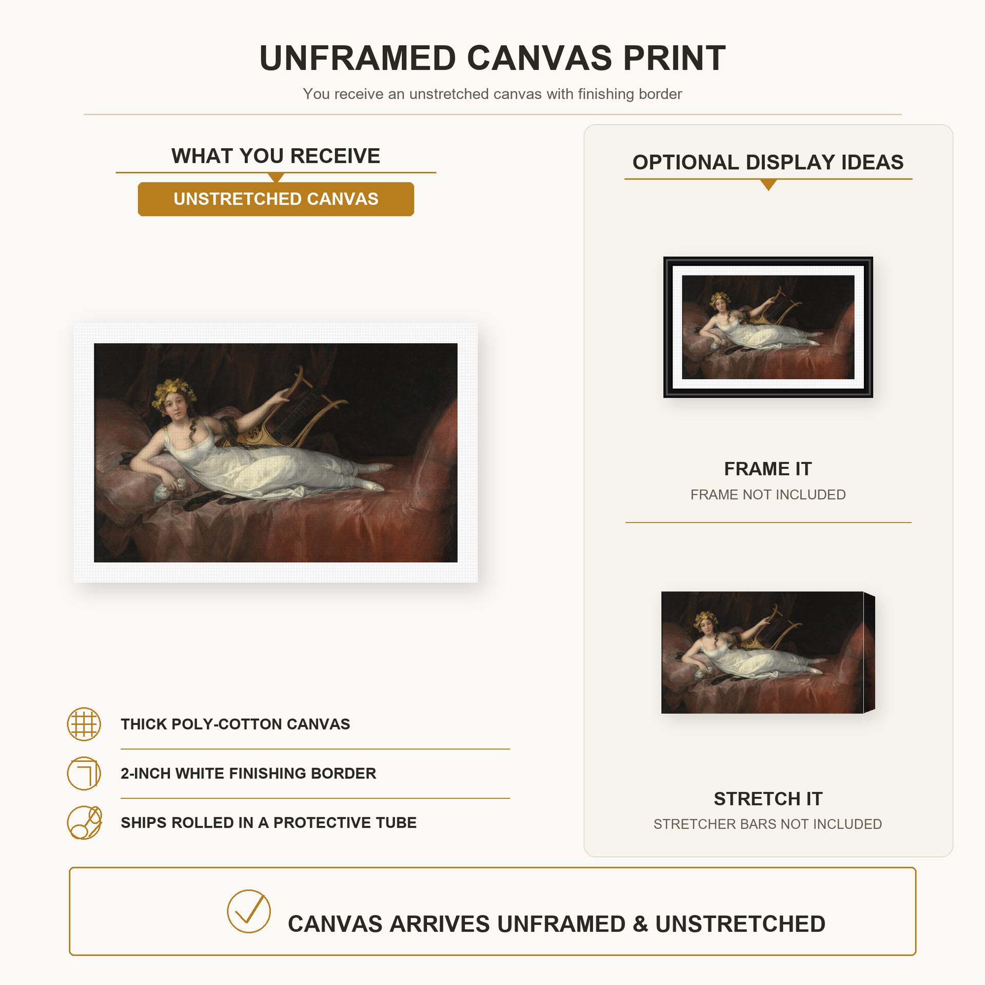 Francisco Goya - The Marchioness of Santa Cruz canvas print size comparison and framing display infographic