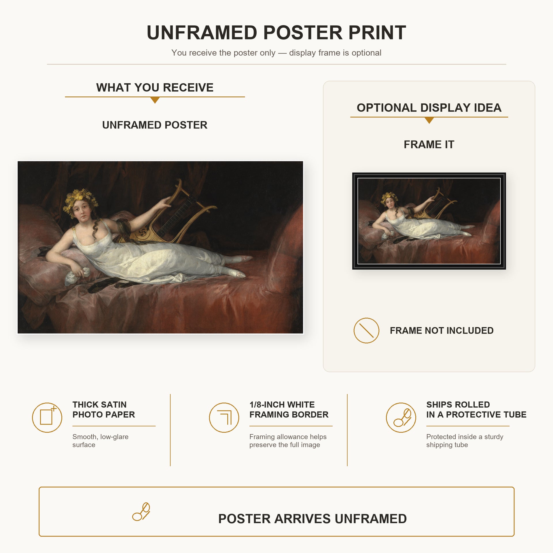 Francisco Goya - The Marchioness of Santa Cruz poster print size comparison and framing display infographic