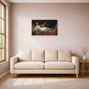 Unframed poster print of Francisco Goya's The Marchioness of Santa Cruz displayed on a wall in a living room