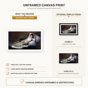 Francisco Goya - The Nude Maja (La Maja Desnuda) canvas print size comparison and framing display infographic