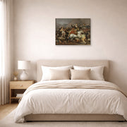Gallery-wrapped canvas print of Francisco Goya's The Second of May displayed on a wall in a bedroom