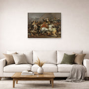 Gallery-wrapped canvas print of Francisco Goya's The Second of May displayed on a wall in a second living room setting
