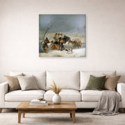 Gallery-wrapped canvas print of Francisco Goya's The Snowstorm (Winter) displayed on a wall in a second living room setting