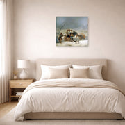 Unframed poster print of Francisco Goya's The Snowstorm (Winter) displayed on a wall in a bedroom