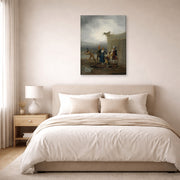 Gallery-wrapped canvas print of Francisco Goya's The Strolling Players displayed on a wall in a bedroom