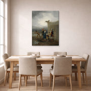Gallery-wrapped canvas print of Francisco Goya's The Strolling Players displayed on a wall in a dining room
