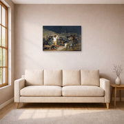 Gallery-wrapped canvas print of Francisco Goya's The Third of May 1808, El tres de mayo de 1808 en Madrid displayed on a wall in a living room