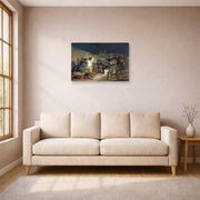 Unframed poster print of Francisco Goya's The Third of May 1808, El tres de mayo de 1808 en Madrid displayed on a wall in a living room