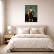 Unframed poster print of Francisco Goya's The Water Carrie displayed on a wall in a bedroom