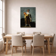 Unframed poster print of Francisco Goya's The Water Carrie displayed on a wall in a dining room