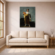Unframed poster print of Francisco Goya's The Water Carrie displayed on a wall in a living room