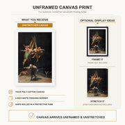 Francisco Goya - Witches Flight canvas print size comparison and framing display infographic