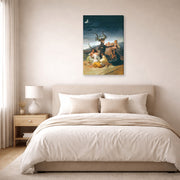 Gallery-wrapped canvas print of Francisco Goya's Witches Sabbath displayed on a wall in a bedroom
