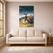 Gallery-wrapped canvas print of Francisco Goya's Witches Sabbath displayed on a wall in a living room