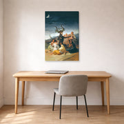 Gallery-wrapped canvas print of Francisco Goya's Witches Sabbath displayed on a wall in a office