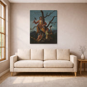 Gallery-wrapped canvas print of Francisco Goya's Woodcutters displayed on a wall in a living room