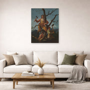 Unframed poster print of Francisco Goya's Woodcutters displayed on a wall in a second living room setting