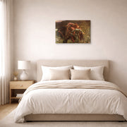Gallery-wrapped canvas print of Frank Dicksee's La Belle Dame sans Merci displayed on a wall in a bedroom