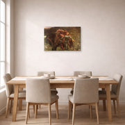 Gallery-wrapped canvas print of Frank Dicksee's La Belle Dame sans Merci displayed on a wall in a dining room