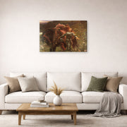 Gallery-wrapped canvas print of Frank Dicksee's La Belle Dame sans Merci displayed on a wall in a living room