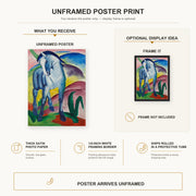 Franz Marc - Blue Horse poster print size comparison and framing display infographic