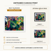 Franz Marc - Deer in a Monastery Garden canvas print size comparison and framing display infographic